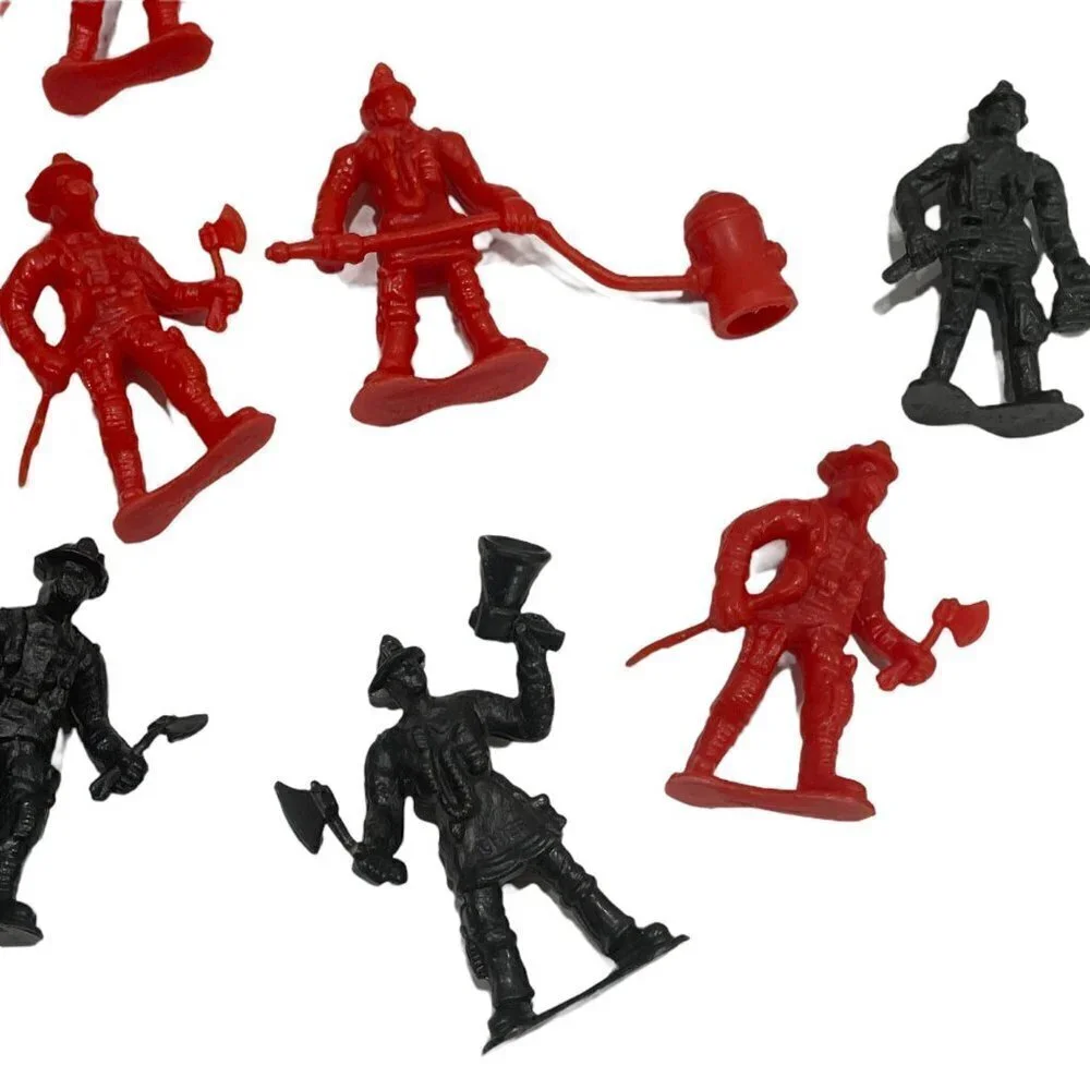 Lot Of Plastic Red Black Fireman Men Firefighters Toy‎ Figures
